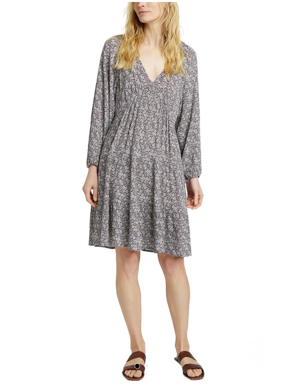 NWT: Faherty Sirene Gray Floral Bohemian Slip On Dress in XS